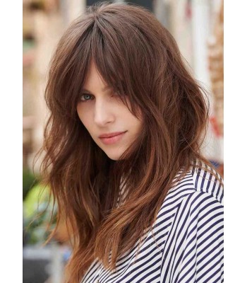 Kastanienbraune Echthaar-Basisperücken Mit Pony