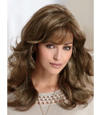 Dunkelste Braune Lange Gewellte Echthaarperücken Mit Vollem Pony