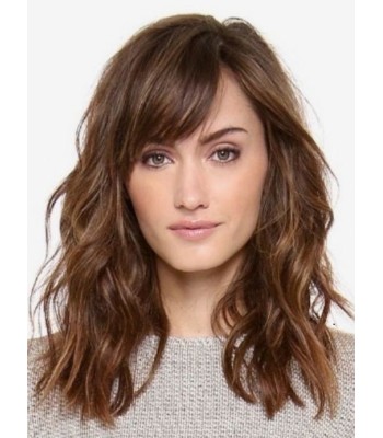 Lockere Gewellte Echthaarperücken Mit Seitlichem Pony Lockere Gewellte Echthaarperücken Mit Seitlichem Pony