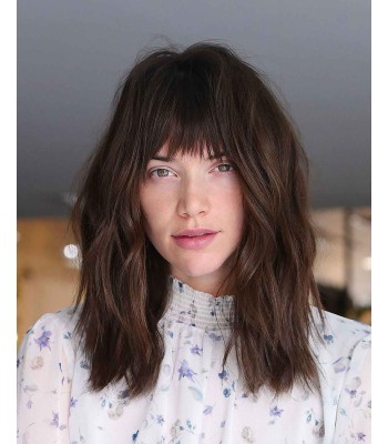 Locker Gewellte Shag Haircut Echthaarperücken Mit Pony Locker Gewellte Shag Haircut Echthaarperücken Mit Pony