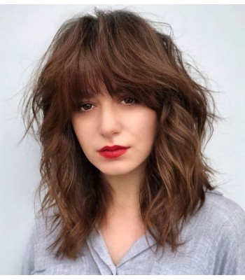 Kastanienbraune Lose Gewellte Echthaarperücken