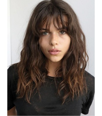 Geschichtete Lose Gewellte Echthaarperücken Mit Vollem Pony