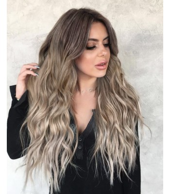 Lang Blonde Wellig Echthaar Perücken