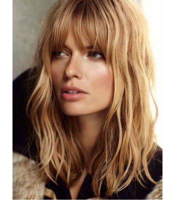 Blond Lang Wellig Echthaar Perücken