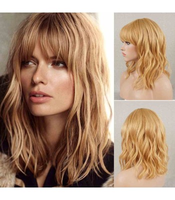 Blond Lang Wellig Echthaar Perücken