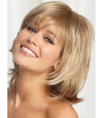 Blond Mittel Gerade Echthaar Perücken Blond Mittel Gerade Echthaar Perücken