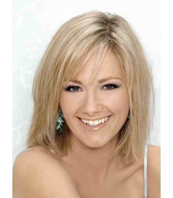 Blond Mittel Gerade Echthaar Perücken Blond Mittel Gerade Echthaar Perücken