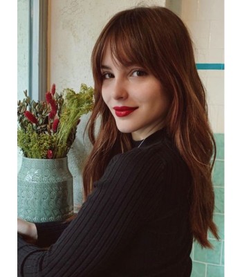 Lang Gerade Kappenlos Echthaar Perücken Mit Dem Pony