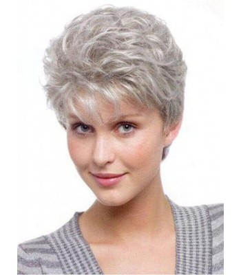 Kurze Graue Lockige Synthetische Lace-Front-Perücken Kurze Graue Lockige Synthetische Lace-Front-Perücken