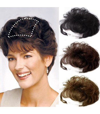 Kurzer Gelockter Echthaar-Topper Mit Vorderem Pony Für Frauen Kurzer Gelockter Echthaar-Topper Mit Vorderem Pony Für Frauen